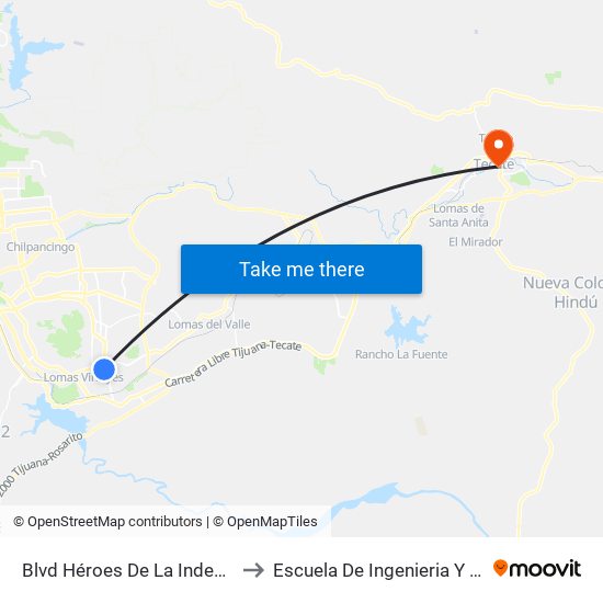 Blvd Héroes De La Independencia to Escuela De Ingenieria Y Negocios map