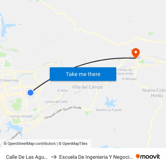 Calle De Las Aguas to Escuela De Ingenieria Y Negocios map