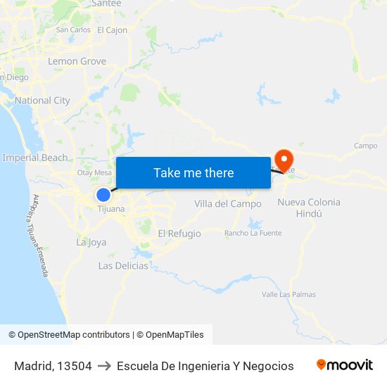 Madrid, 13504 to Escuela De Ingenieria Y Negocios map
