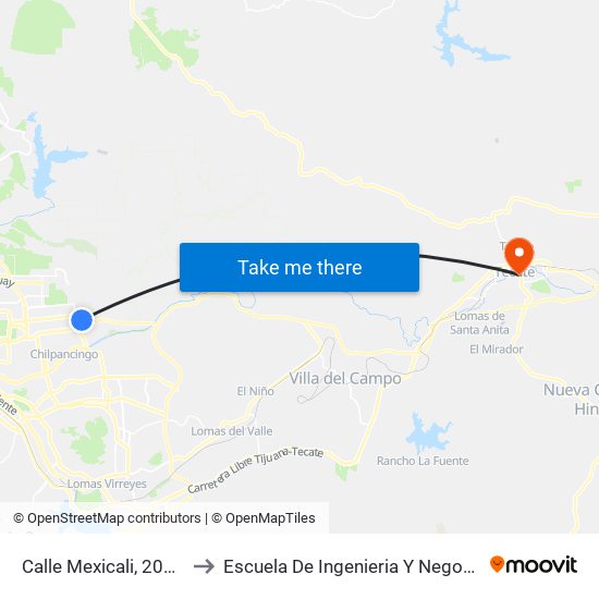 Calle Mexicali, 20385 to Escuela De Ingenieria Y Negocios map