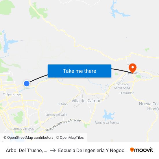 Árbol Del Trueno, 12 to Escuela De Ingenieria Y Negocios map
