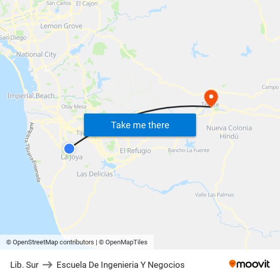 Lib. Sur to Escuela De Ingenieria Y Negocios map