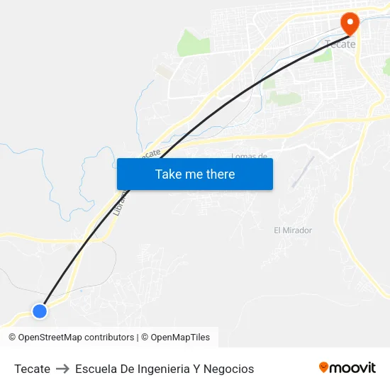 Tecate to Escuela De Ingenieria Y Negocios map
