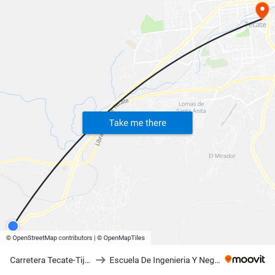 Carretera Tecate-Tijuana to Escuela De Ingenieria Y Negocios map