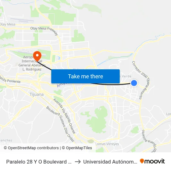 Paralelo 28 Y O Boulevard Matamoros, 23030_V46 to Universidad Autónoma De Baja California map