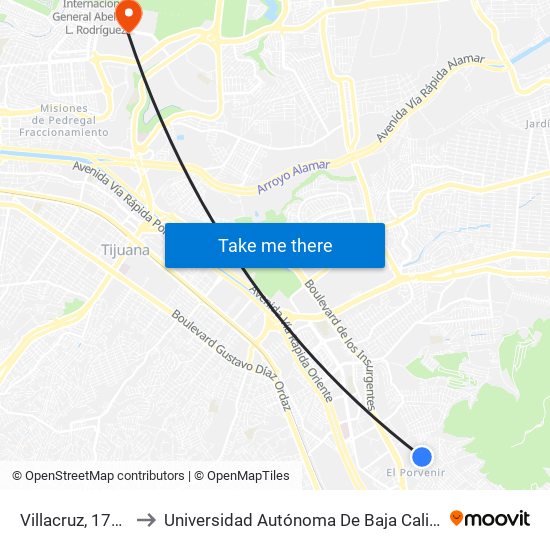 Villacruz, 17424 to Universidad Autónoma De Baja California map