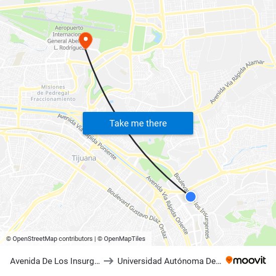 Avenida De Los Insurgentes, 18050 to Universidad Autónoma De Baja California map