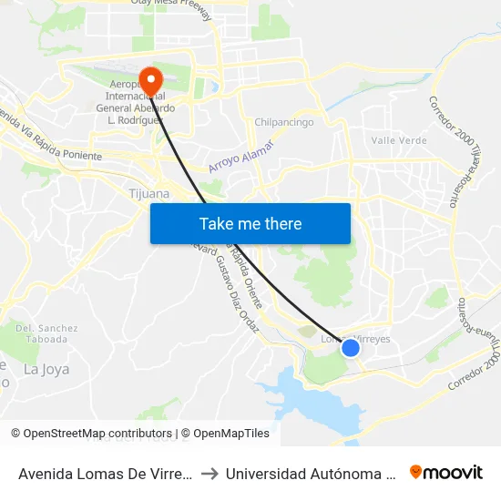 Avenida Lomas De Virreyes Sur, 11217_B to Universidad Autónoma De Baja California map