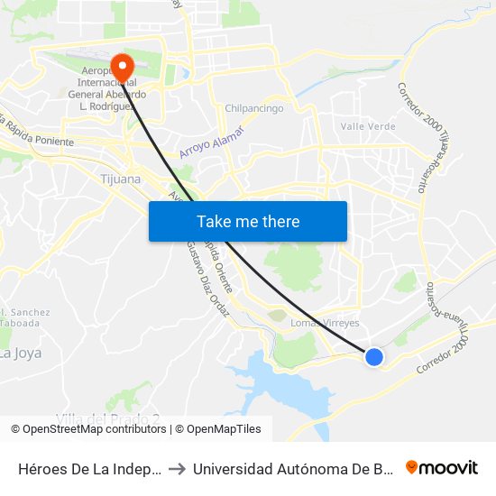 Héroes De La Independencia to Universidad Autónoma De Baja California map