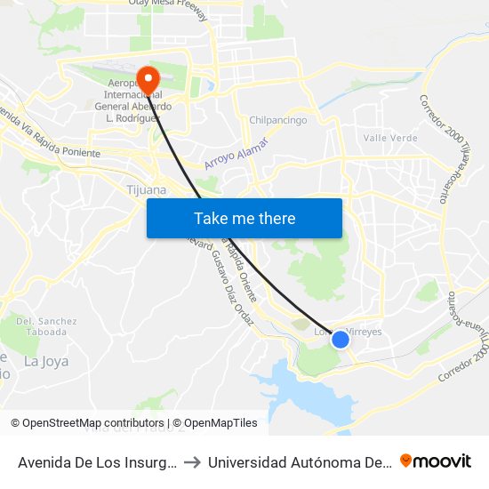 Avenida De Los Insurgentes, 20351 to Universidad Autónoma De Baja California map