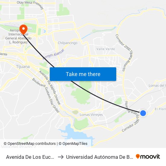Avenida De Los Eucaliptos, 71 to Universidad Autónoma De Baja California map
