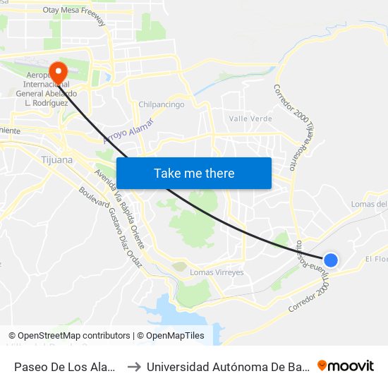 Paseo De Los Alamos, 12a to Universidad Autónoma De Baja California map