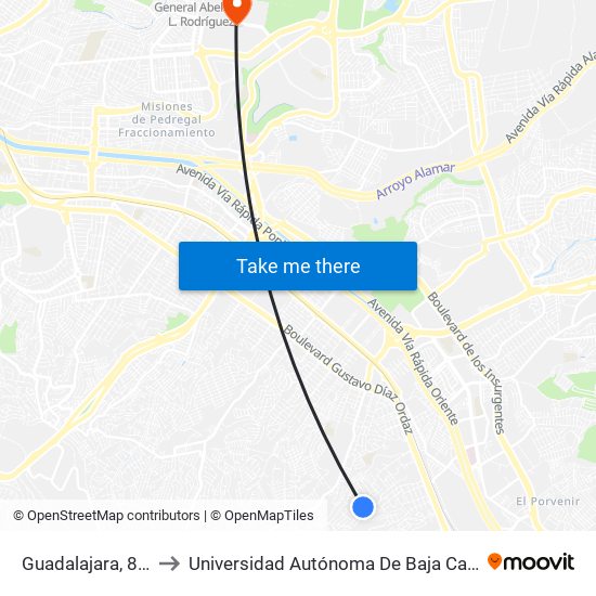 Guadalajara, 8911 to Universidad Autónoma De Baja California map