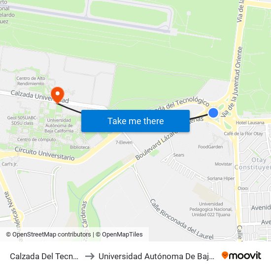 Calzada Del Tecnológico to Universidad Autónoma De Baja California map