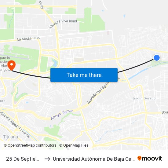 25 De Septiembre to Universidad Autónoma De Baja California map