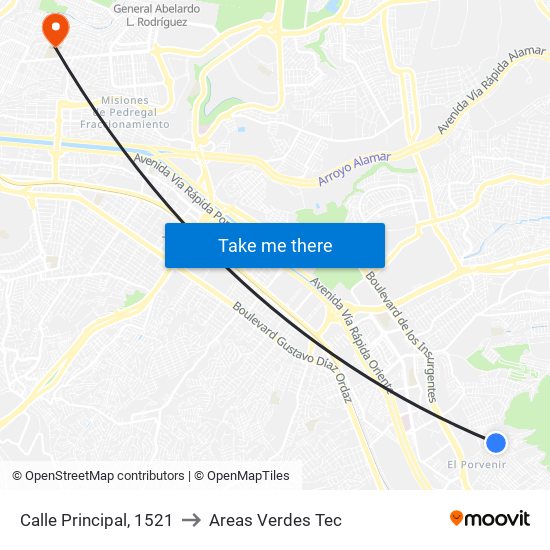 Calle Principal, 1521 to Areas Verdes Tec map