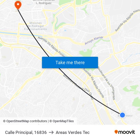 Calle Principal, 16836 to Areas Verdes Tec map