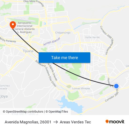 Avenida Magnolias, 26001 to Areas Verdes Tec map