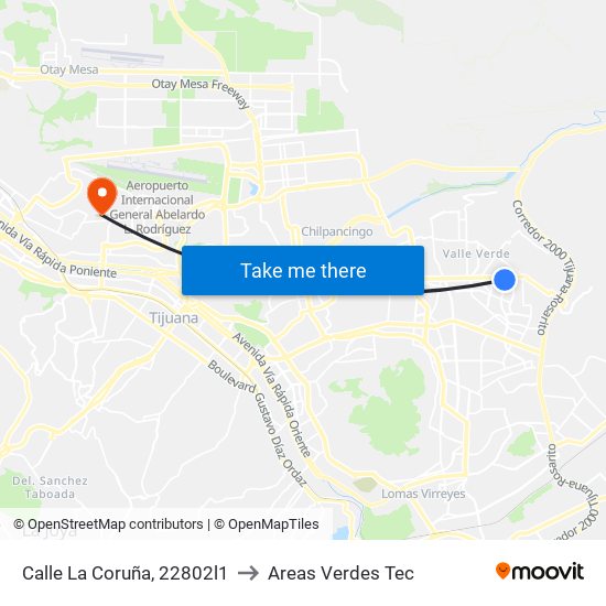 Calle La Coruña, 22802l1 to Areas Verdes Tec map