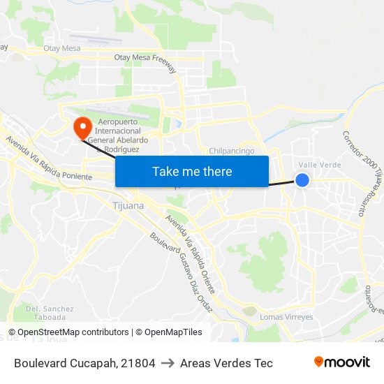 Boulevard Cucapah, 21804 to Areas Verdes Tec map