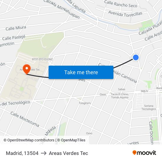 Madrid, 13504 to Areas Verdes Tec map
