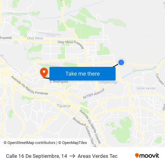 Calle 16 De Septiembre, 14 to Areas Verdes Tec map