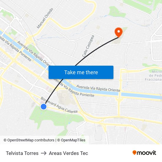 Telvista Torres to Areas Verdes Tec map