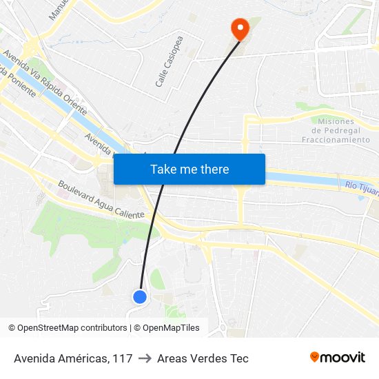 Avenida Américas, 117 to Areas Verdes Tec map