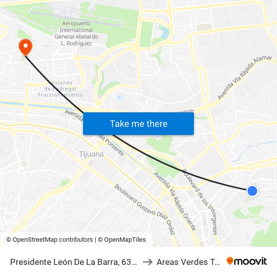Presidente León De La Barra, 6304 to Areas Verdes Tec map