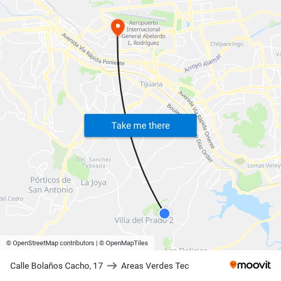 Calle Bolaños Cacho, 17 to Areas Verdes Tec map