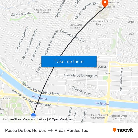Paseo De Los Héroes to Areas Verdes Tec map