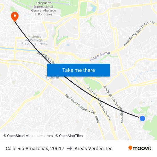 Calle Río Amazonas, 20617 to Areas Verdes Tec map