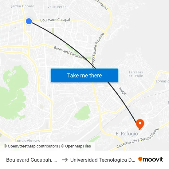 Boulevard Cucapah, 21451_1 to Universidad Tecnologica De Tijuana map