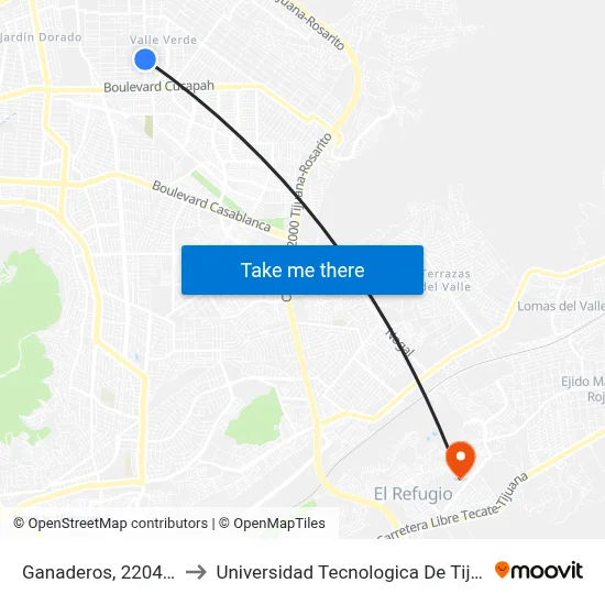 Ganaderos, 22043_3 to Universidad Tecnologica De Tijuana map