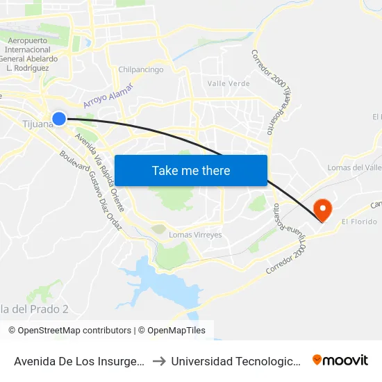 Avenida De Los Insurgentes, 603_1 to Universidad Tecnologica De Tijuana map