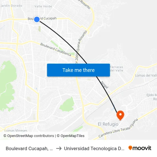 Boulevard Cucapah, 477_15 to Universidad Tecnologica De Tijuana map