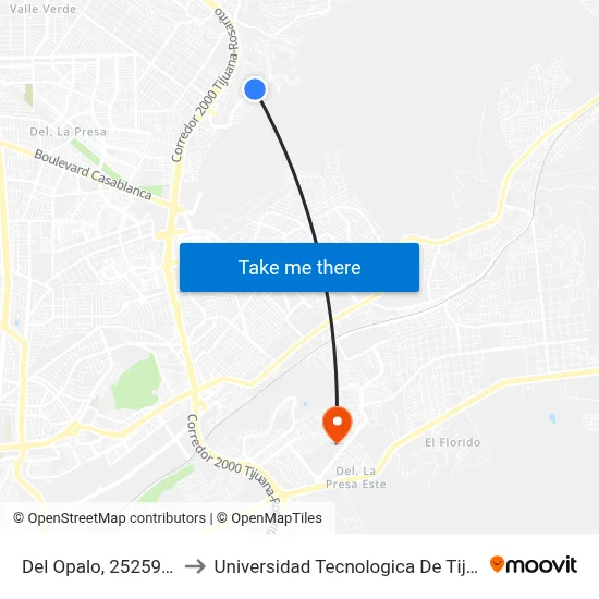 Del Opalo, 25259_79 to Universidad Tecnologica De Tijuana map
