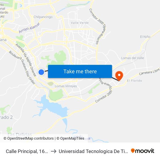 Calle Principal, 16866 to Universidad Tecnologica De Tijuana map