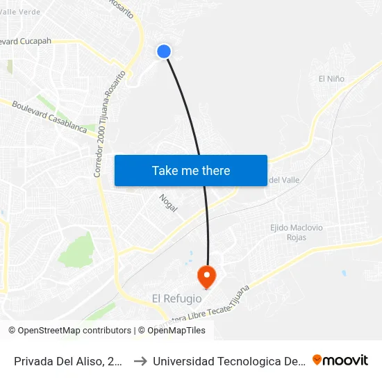 Privada Del Aliso, 25326_9 to Universidad Tecnologica De Tijuana map