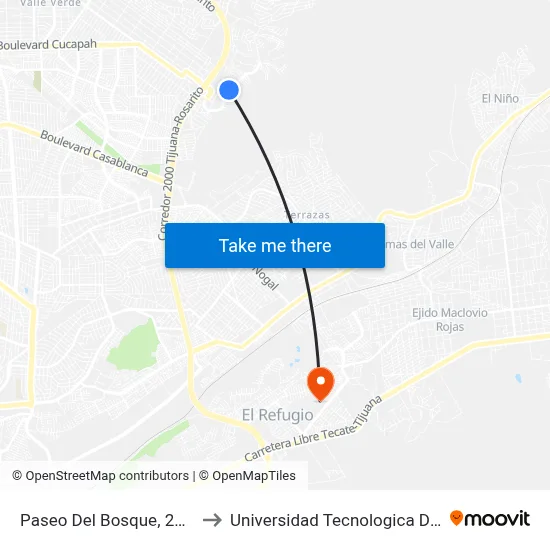 Paseo Del Bosque, 25205_H4 to Universidad Tecnologica De Tijuana map