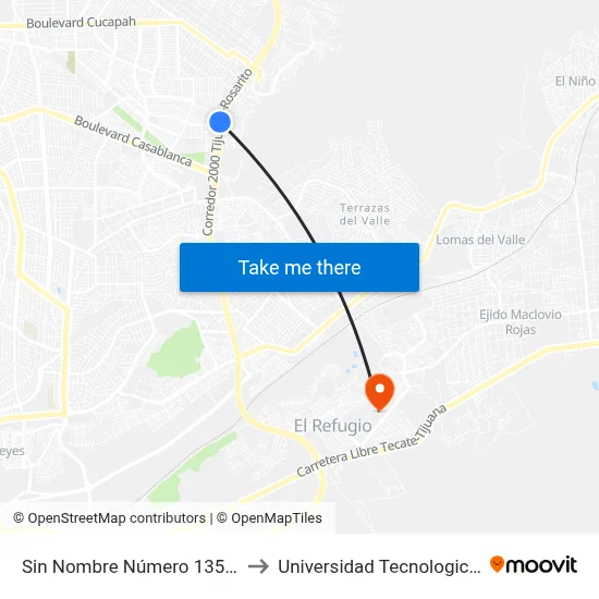 Sin Nombre Número 1356, 24366_E47 to Universidad Tecnologica De Tijuana map