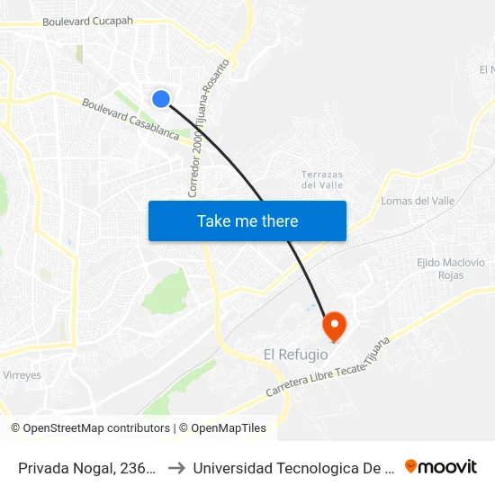 Privada Nogal, 23656_E1 to Universidad Tecnologica De Tijuana map