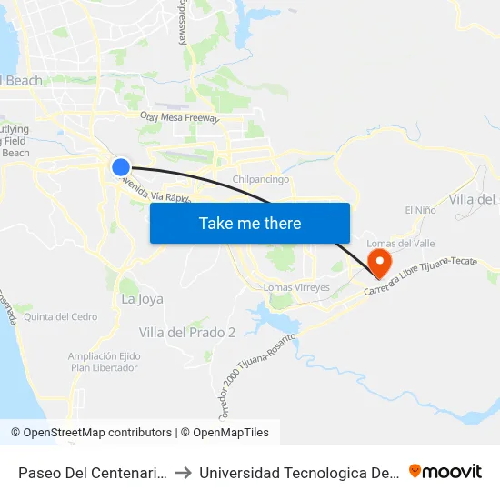 Paseo Del Centenario, 1_C to Universidad Tecnologica De Tijuana map