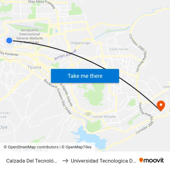 Calzada Del Tecnológico, 1_1 to Universidad Tecnologica De Tijuana map