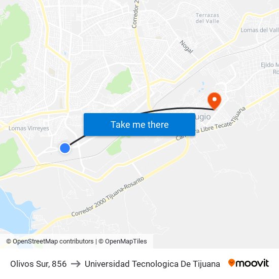 Olivos Sur, 856 to Universidad Tecnologica De Tijuana map