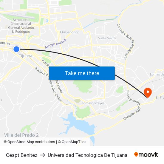 Cespt Benitez to Universidad Tecnologica De Tijuana map