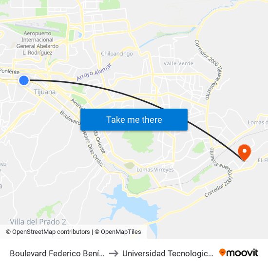 Boulevard Federico Benítez López, 3 to Universidad Tecnologica De Tijuana map