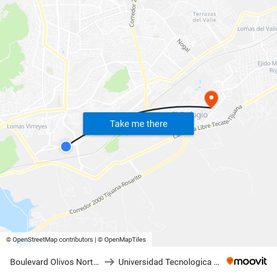 Boulevard Olivos Norte, 24750 to Universidad Tecnologica De Tijuana map