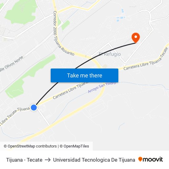 Tijuana - Tecate to Universidad Tecnologica De Tijuana map