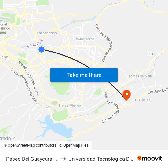 Paseo Del Guaycura, 21305 to Universidad Tecnologica De Tijuana map